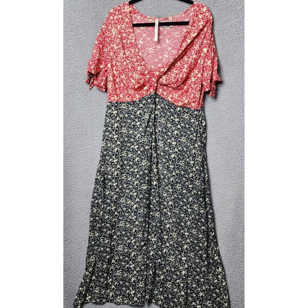 Asos Maternity Two Tone Floral Red Black Cottagecore Maxi Dress Size 14 - Picture 2 of 9